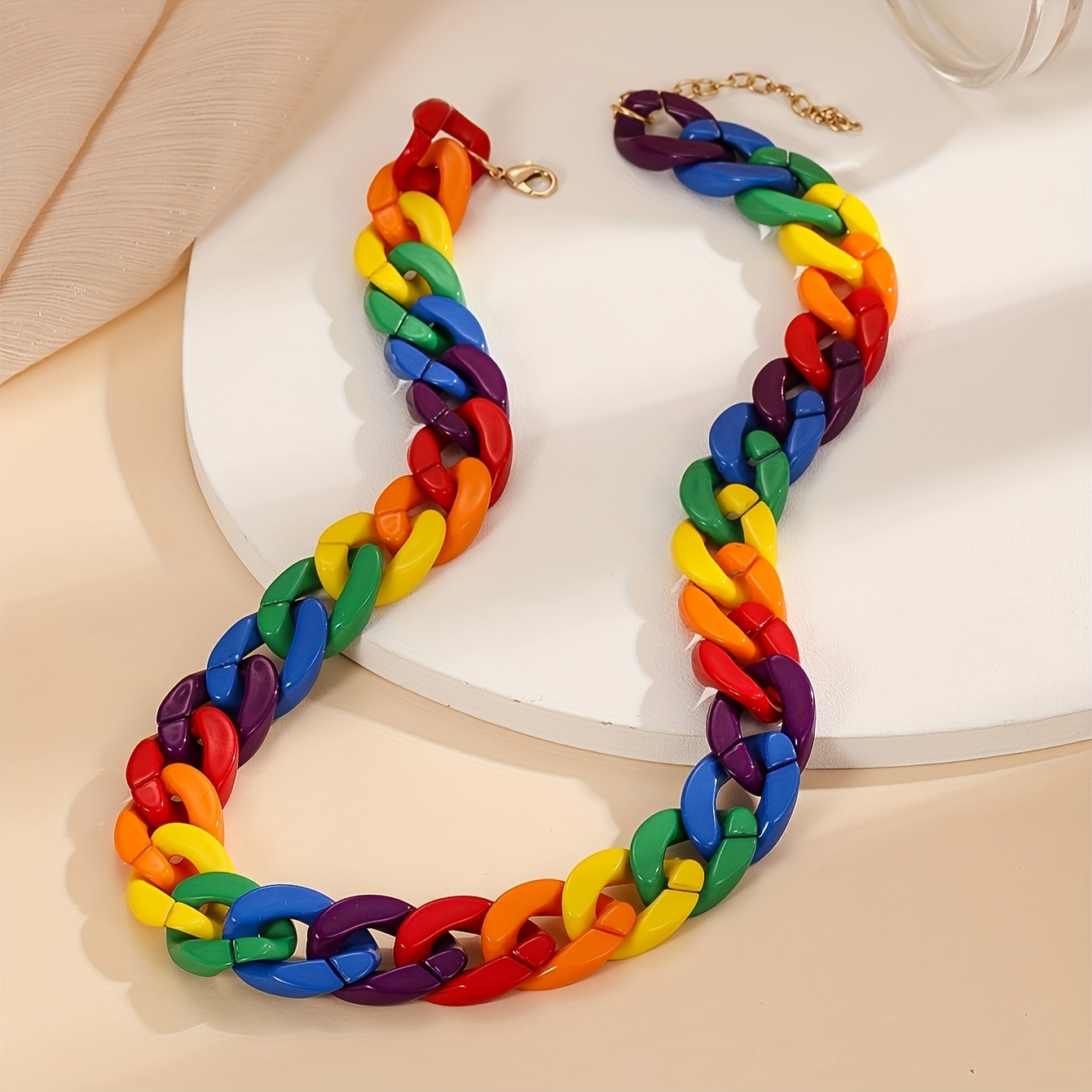 Rainbow Pride Necklace Colorful Bead Jewelry